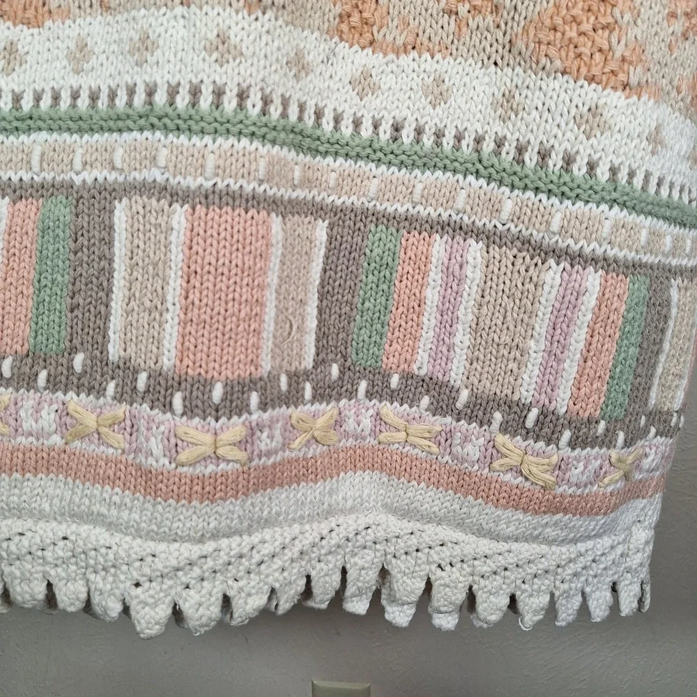 Express‎ Tricot Vtg Hand Knit Chunky Pastel Cottage Grandma Scallop Sweater S